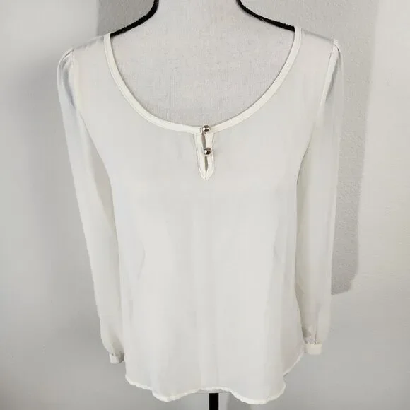 MINE Womens Size Small Cream White Sheer Long Sleeve Summer Spring‎ Blouse - Picture 3 of 10